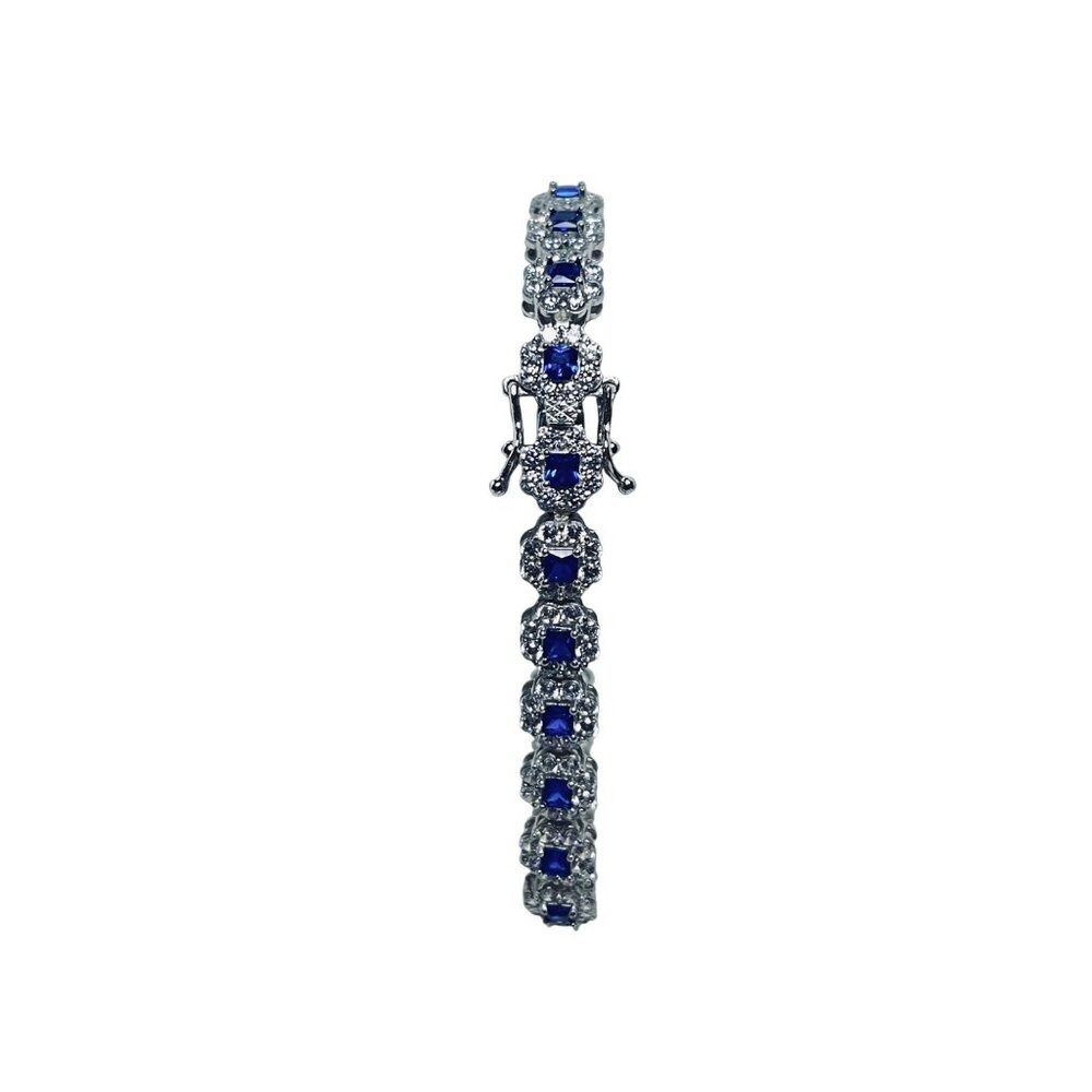 Tova Sterling Silver CZ And Blue Spinel Tennis Bracelet With Safety Latch (5924)